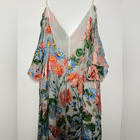 Alice + Olivia Alves Floral Cold Shoulder Silk Blend Dress size 10 - Picture 10 of 14